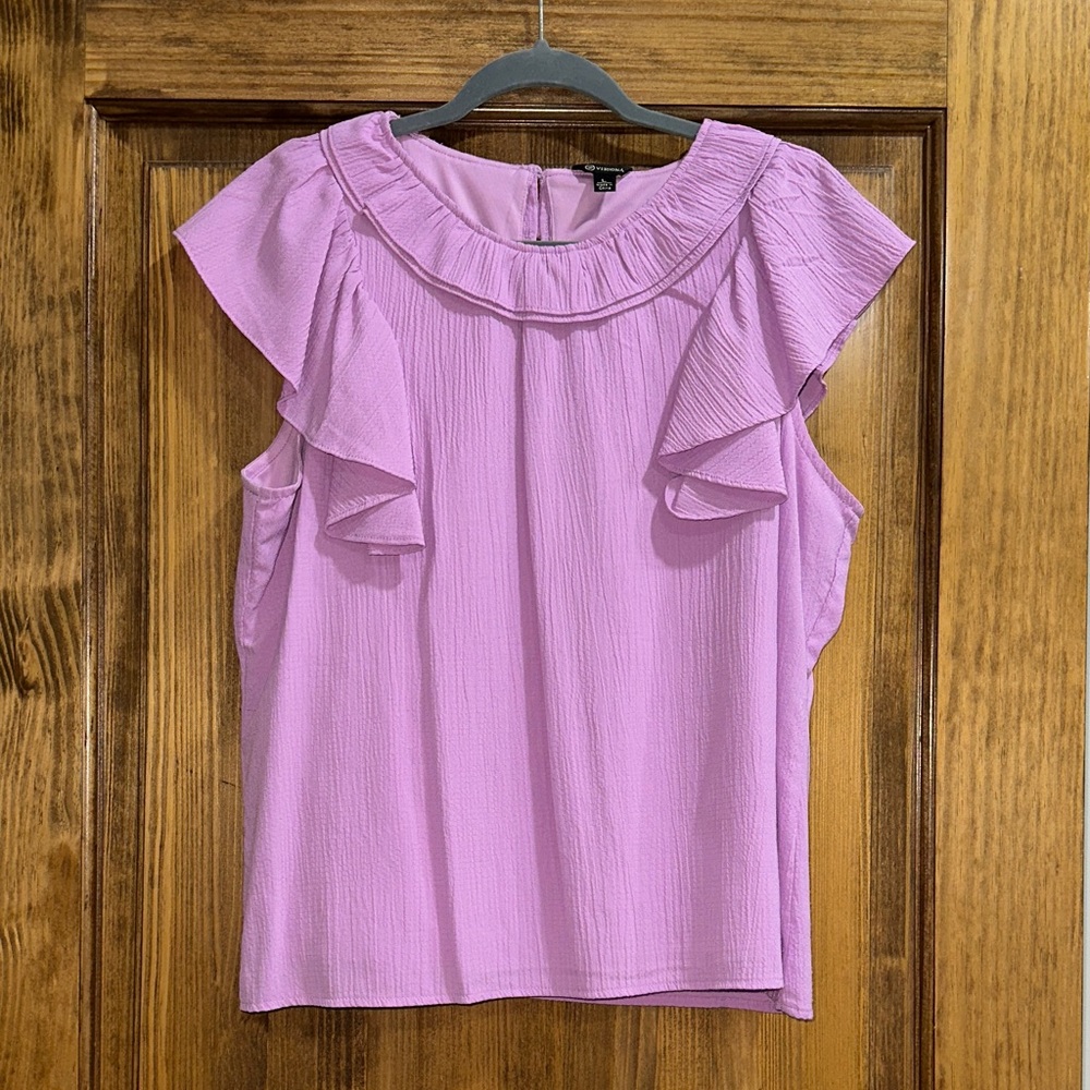 Versona Textured Ruffle Cap-Sleeve Top - Lavender
